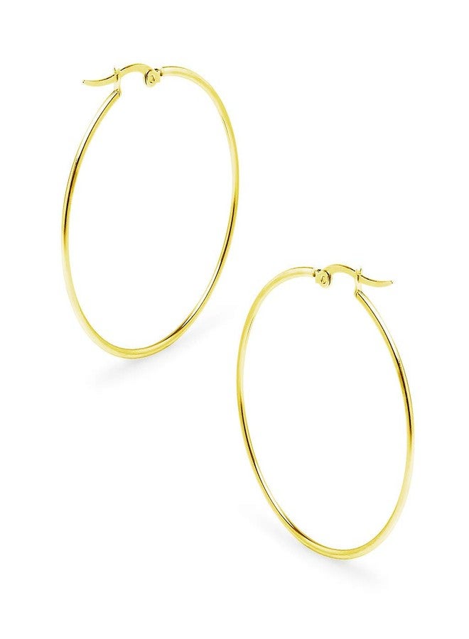 Silverline Jewelry SILVERLINE - Stainless Steel Click Top Hoop Earrings Size 40mm in Yellow Gold Tone - Image 1