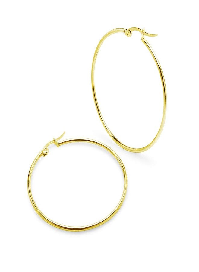 Silverline Jewelry SILVERLINE - Stainless Steel Click Top Hoop Earrings Size 40mm in Yellow Gold Tone - Image 4