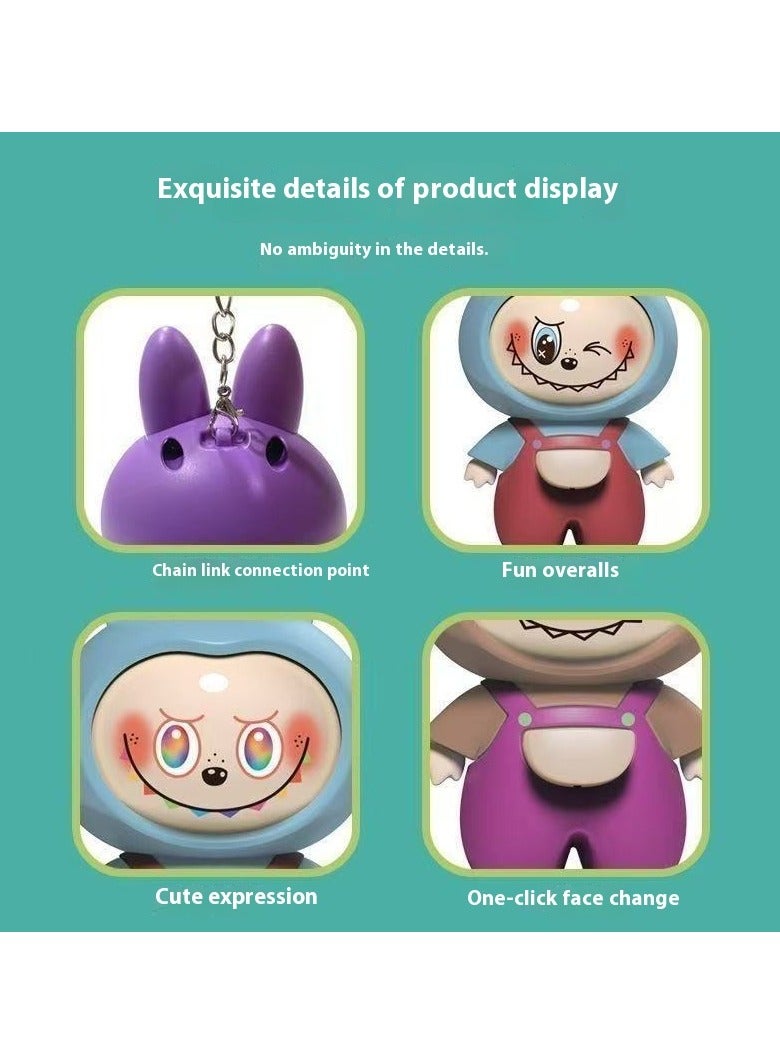 Labubu Toys for Kids Rotatable Flip-Face Keychain – Cute Fidget Doll, Stress-Relief Toy & Mini Desk Decoration （Dark purple） - Image 5