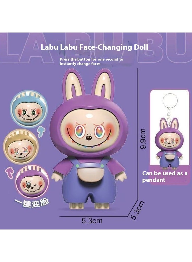 Labubu Toys for Kids Rotatable Flip-Face Keychain – Cute Fidget Doll, Stress-Relief Toy & Mini Desk Decoration （Dark purple） - Image 1
