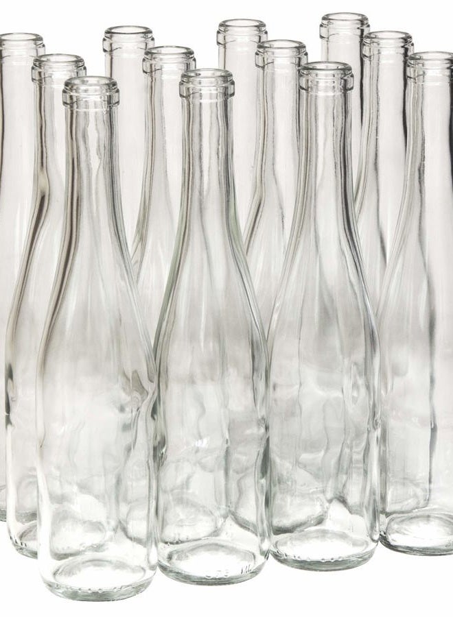 W17-CL 375ml Glass Stretch Hock Wine Bottle Flat-Bottomed Cork Finish - Case of 12 (Clear/Flint)