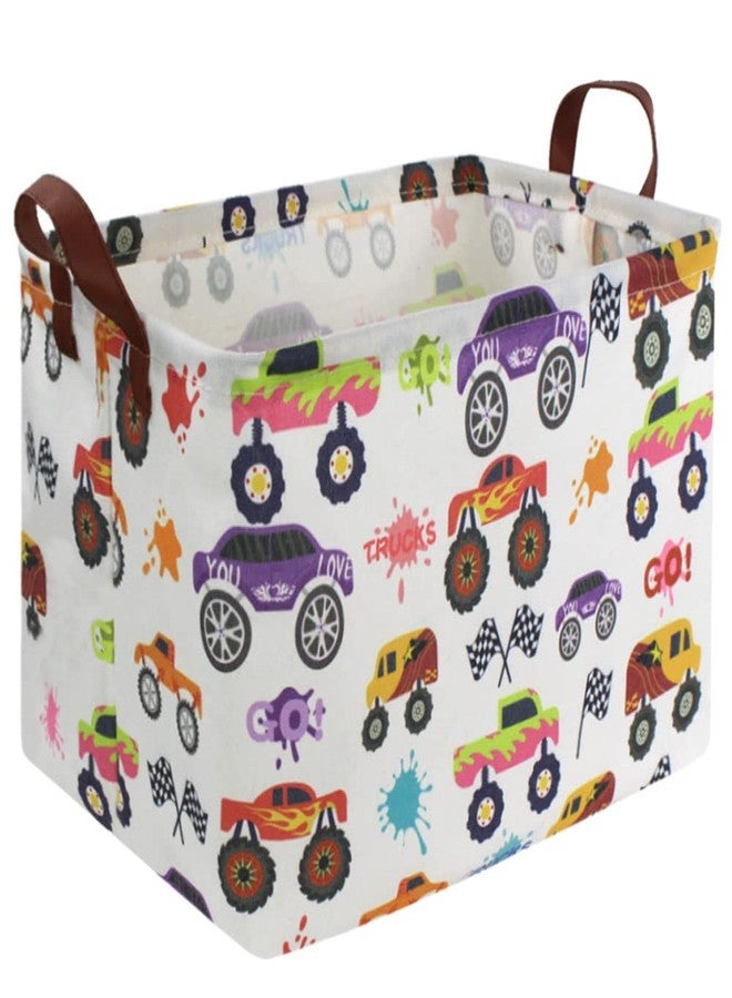 FXOCSHE Rectangular storage Basket with Handles Basket,Cute Pattern Storage Bin,Kids Toy Bin Foldable Nursery Laundry Basket for Kids(Racing car) - Image 1