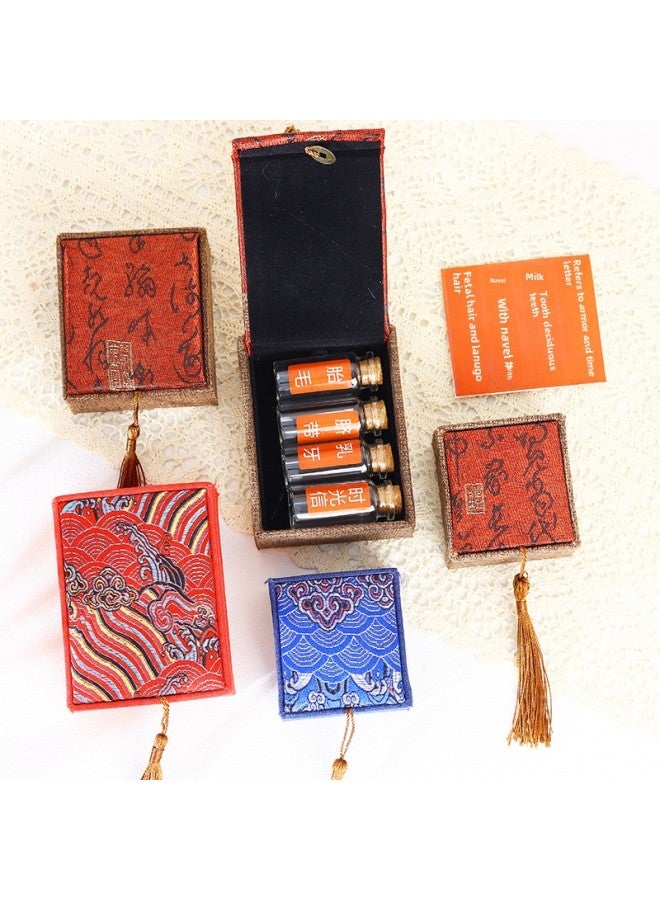 Baby Fetal Hair Umbilical Cord Collection Box Deciduous Teeth Fetal Hair Souvenir Diy Making Newborn Navel Preservation Glass Box-Color:National Style-bluejin Box-3 Bottles + Stickers  - Image 5