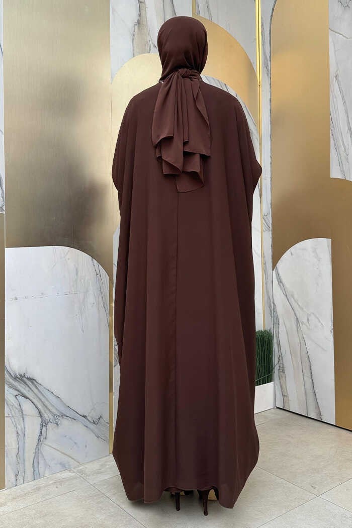 Bym Fashion Stone Embroidered Dress Abaya Suit 8499 Brown  - Image 2