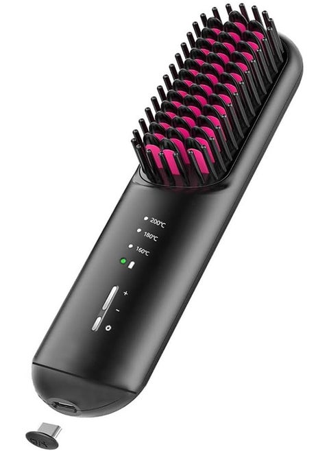 Portable Cordless Hair Straightener Brush, Mini Straightening Brush for Travel, Ionic Hot Comb Straightener for Women, Lightweight to Carry Out, USB Rechargeable, Anti-Scald