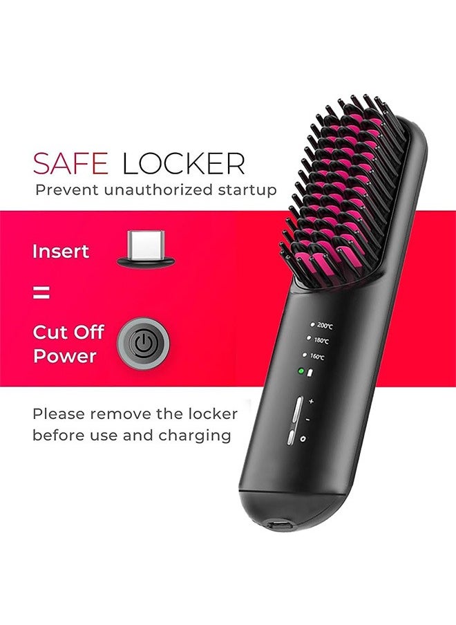 Portable Cordless Hair Straightener Brush, Mini Straightening Brush for Travel, Ionic Hot Comb Straightener for Women, Lightweight to Carry Out, USB Rechargeable, Anti-Scald