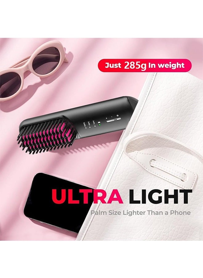 Portable Cordless Hair Straightener Brush, Mini Straightening Brush for Travel, Ionic Hot Comb Straightener for Women, Lightweight to Carry Out, USB Rechargeable, Anti-Scald
