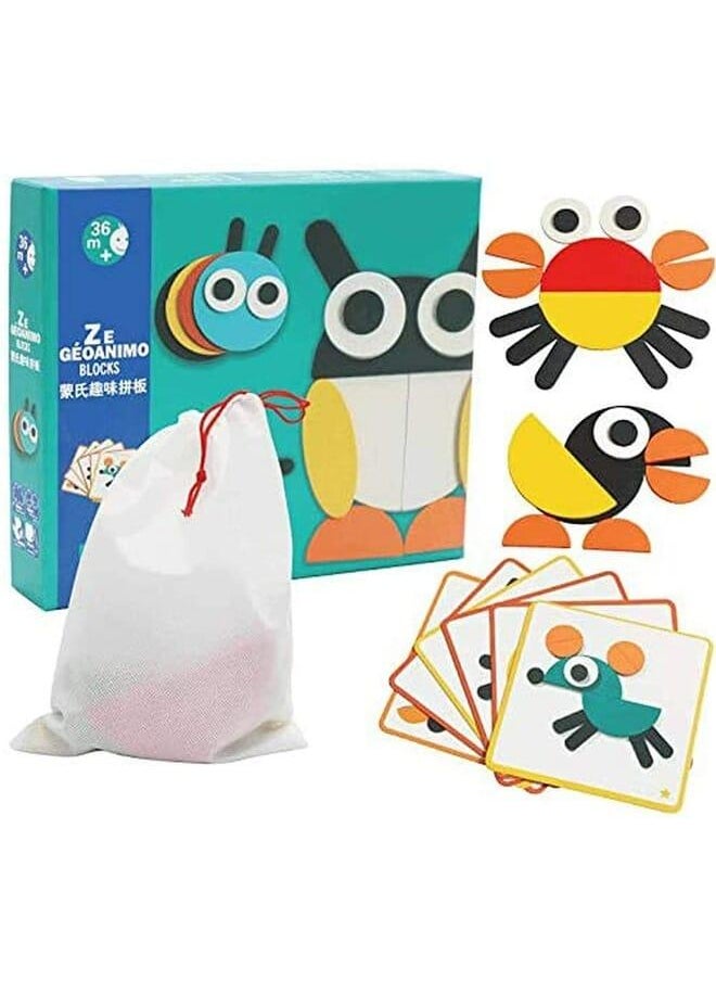 My Pet Elephant Creative Animal Geo Blocks Wooden Pattern Blocks Puzzles with 20 Designs for Preschool or Kindergarten Kids Ze Geoanimo Blocks For Kids 