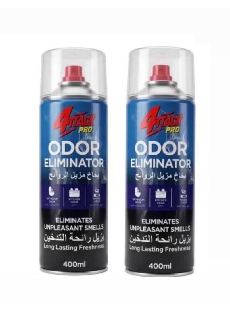 Two Packs of Odor Eliminating Spray – 400 ml Effectively removes unpleasant odors, including bathroom, kitchen, and smoke smells. Provides long-lasting freshness and uses active odor-fighting ingredients that eliminate odors at their source. Each pack contains 400 ml, suitable for daily use at home or in the office.