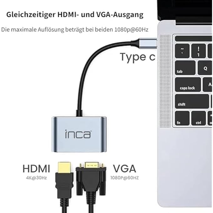 Inca 4 IN 1 USB C TO HDMI VGA ADAPTER ITPC-06TX, 4K@30HZ HDMI WITH PD 100W CHARGING PORT, USB 3.0 TYPE C MULTIPORT FOR MACBOOK, DELL, HDTV, CHROMEBOOK - Image 3