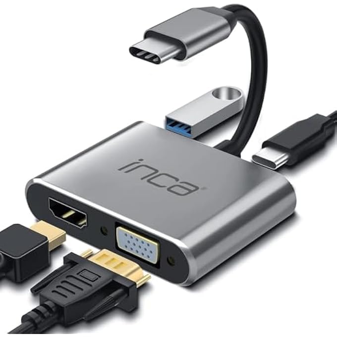 Inca 4 IN 1 USB C TO HDMI VGA ADAPTER ITPC-06TX, 4K@30HZ HDMI WITH PD 100W CHARGING PORT, USB 3.0 TYPE C MULTIPORT FOR MACBOOK, DELL, HDTV, CHROMEBOOK - Image 1