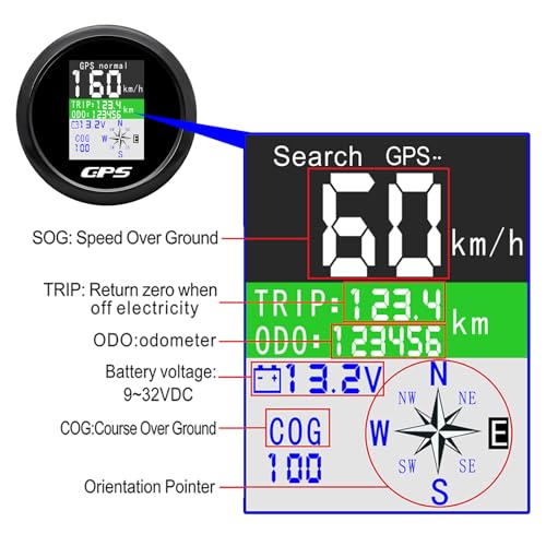 MAIMEIMI GPS Speedometer 3-3/8" 85mm Boat GPS Speedometer Odometer Waterproof White Antenna TFT Screen Digital MPH Knots Km/h for Boat Marine 9-33V Car - Image 2
