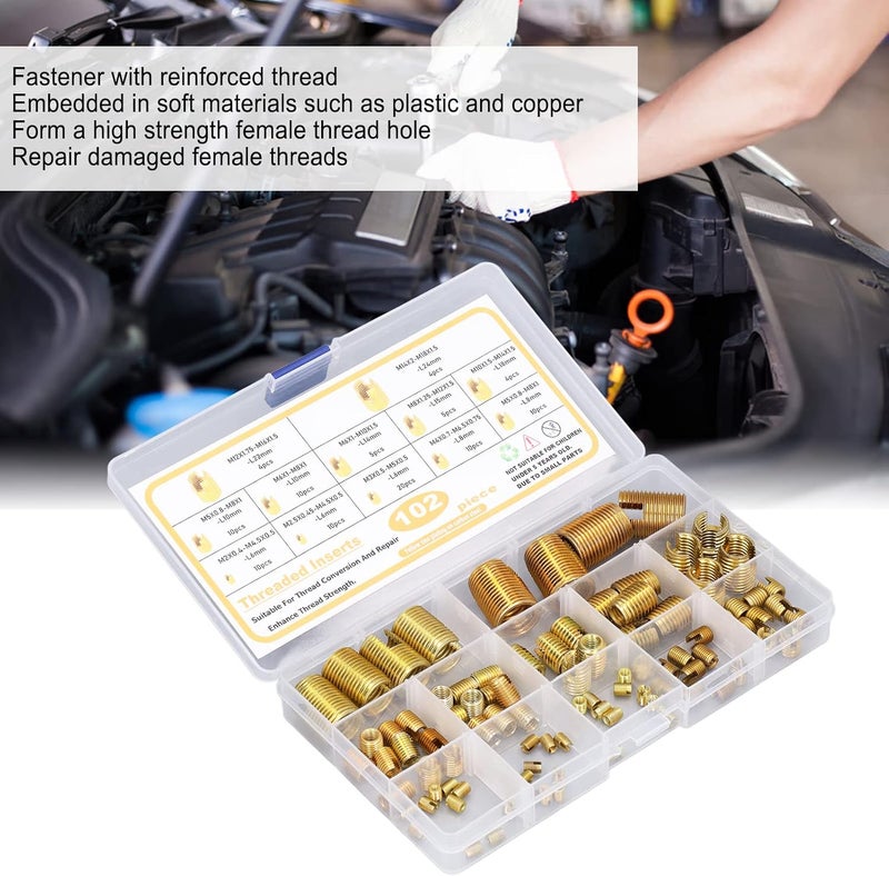 102PCS Self Tapping Thread Inserts Kit, M2-M14 High Carbon Steel Slotted Thread Inserts with Storage Case, Reinforce Repair Tool Assortment Kit - Image 5