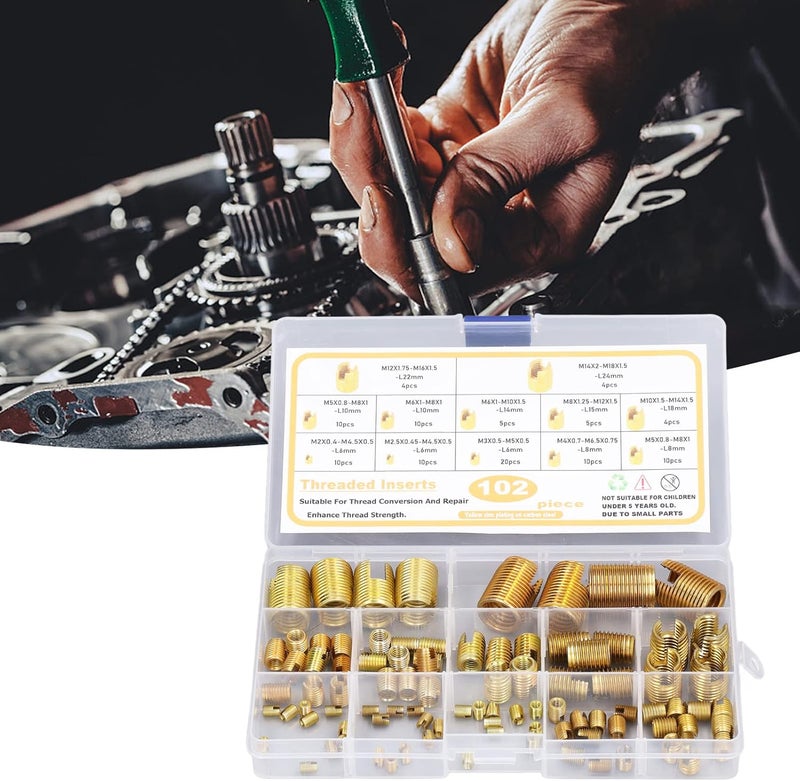 102PCS Self Tapping Thread Inserts Kit, M2-M14 High Carbon Steel Slotted Thread Inserts with Storage Case, Reinforce Repair Tool Assortment Kit - Image 2