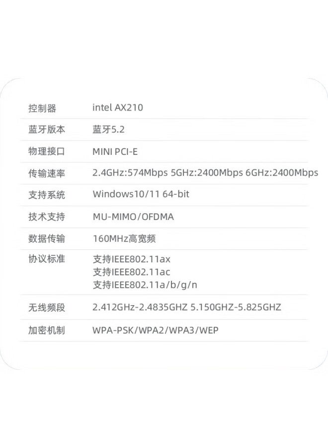 Eb-Link Intel Ax210 Chip Desktop Wireless Network Card 5374M With External Antenna, Mini-Pcie Interface, Wifi 6 Tri-Band Network Card, Bluetooth 5.2, Built-In Computer Motherboard - Image 2