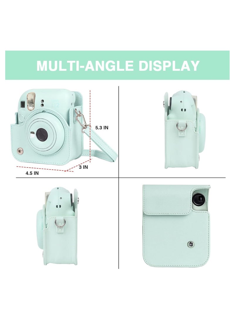 VKL Case for Fujifilm Instax Mini 12 Camera Protective PU Leather Bag Cover with Adjustable Shoulder Strap and Mini Photo Album 64 Pockets (Mint Green) - Image 2