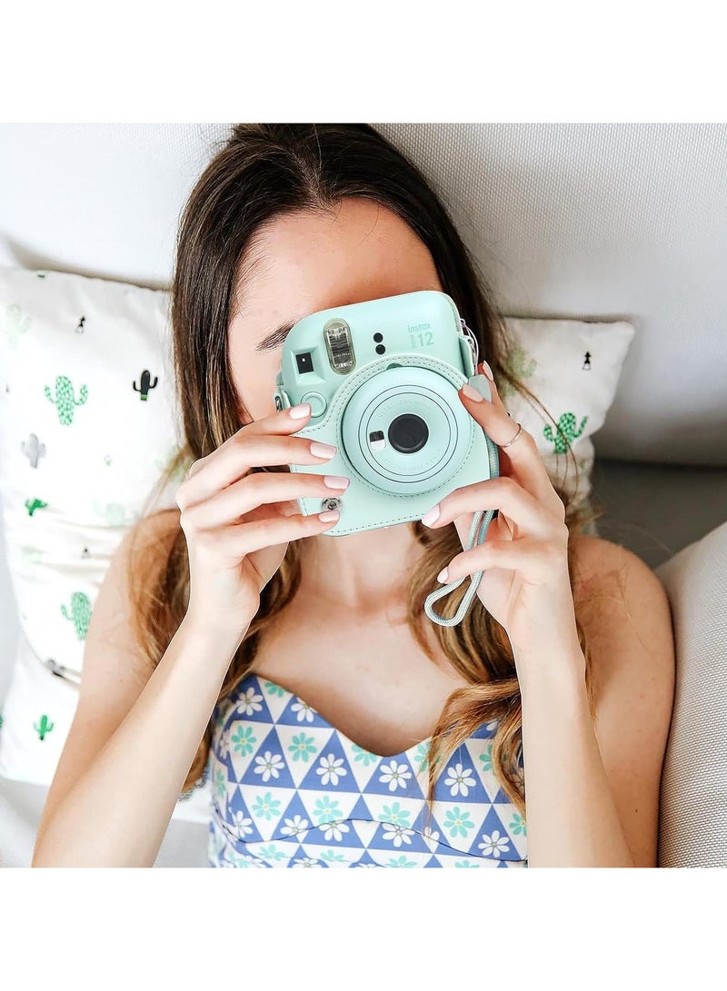 VKL Case for Fujifilm Instax Mini 12 Camera Protective PU Leather Bag Cover with Adjustable Shoulder Strap and Mini Photo Album 64 Pockets (Mint Green) - Image 4