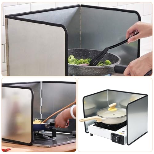 Supvox® Kitchen Oil Splash Guard, Reuseable Oil Splash Guard One-Piece Triple Fold Oil Splash Guard Aluminum Foil Oil Splash Guard for Single Stove Oil Splash Proof Screen Board, 38.5x29x30cm - Image 3