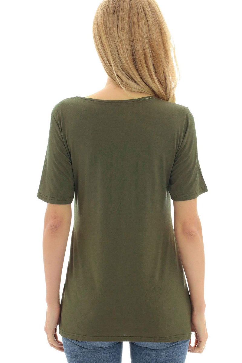 Bearsland Women's Maternity Nursing Tops Modal Comfy Short Sleeve Breastfeeding Clothes,blackgraygreen,L - Image 5