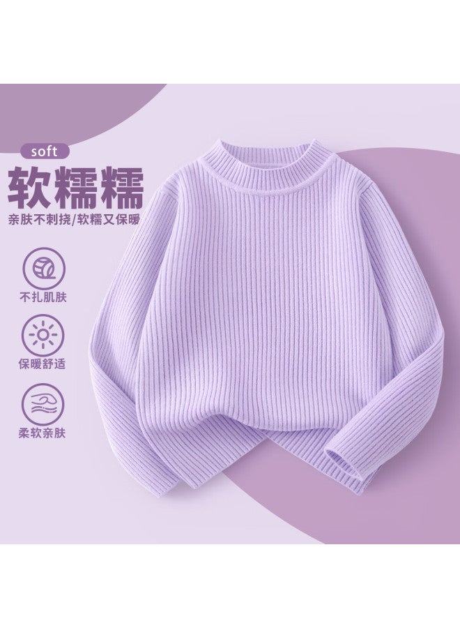 Pepco Autumn Winter New Girls Solid Color Sweater Thin Knit Base Shirt Fashionable Warm Top Purple 150