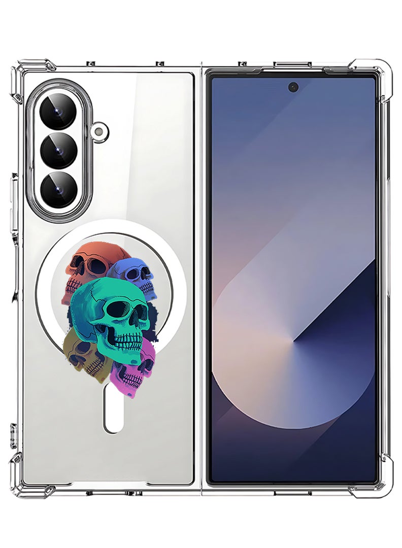 Theodor Magnetic Case for Samsung Galaxy Z Fold 7 Compatible with MagSafe Wireless Charging, Shockproof Phone Bumper Cover Colourful Skull - Image 1