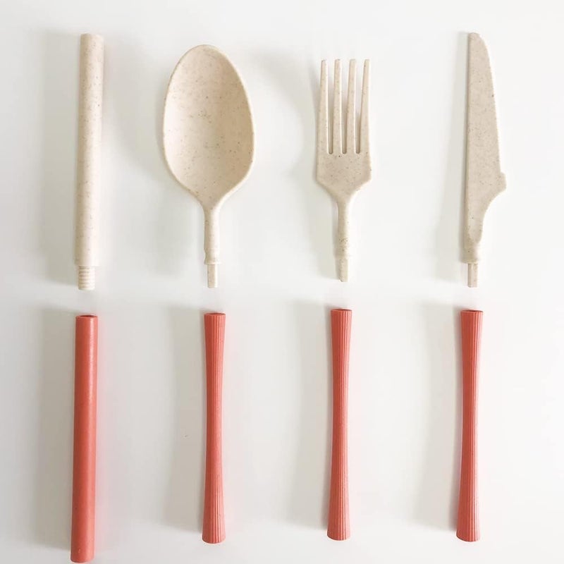 SOLARAE Travel Utensil Set with Case, 4 Sets Wheat Straw Utensils, Reusable Travel Utensils Set, Lunch Box Utensils Set, Portable Detachable Cutlery for Kids Adult School Travel Picnic Camping or Daily Use - Image 4