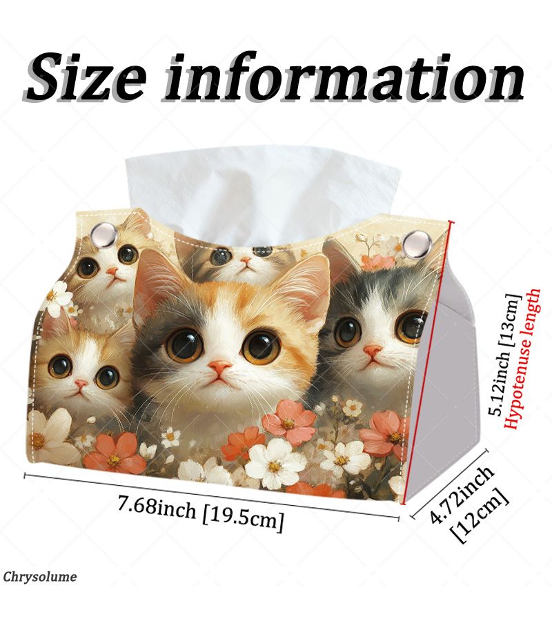 Cat Face Floral Tissue Box 7.68x5.12x4.72 Inch for Living Room Workspace - Image 2