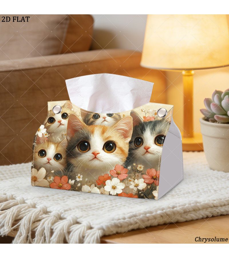 Cat Face Floral Tissue Box 7.68x5.12x4.72 Inch for Living Room Workspace - Image 4