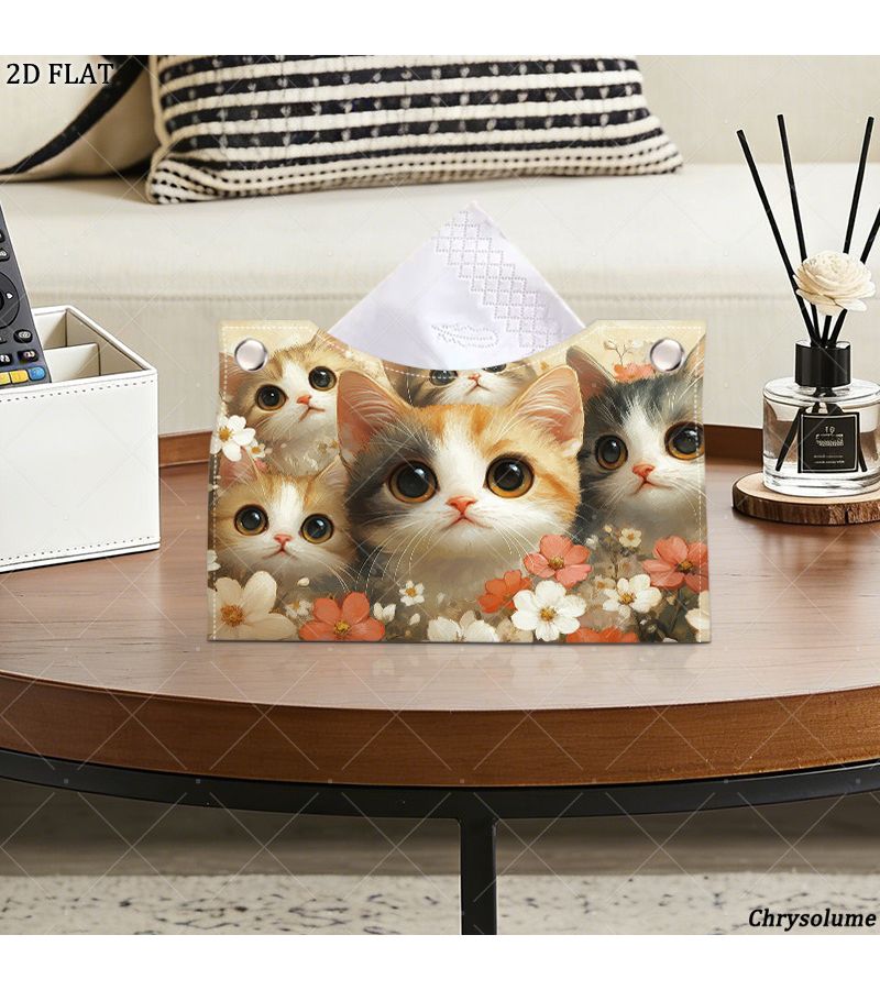 Cat Face Floral Tissue Box 7.68x5.12x4.72 Inch for Living Room Workspace - Image 3