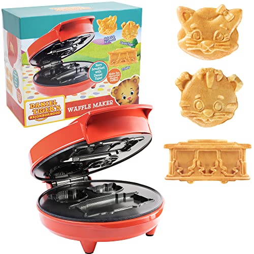 SCS Direct Daniel Tiger Neighborhood Waffle Maker Iron- Electric Nonstick Waffler Feat. 3D Mini Character Shaped Waffles Pancakes- Daniel Tiger, Katerina Kitty Cat & Trolley- Fun Breakfast for Kids - Great Gift - Image 1