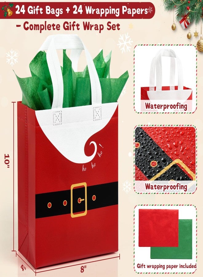 STYPOP 24 Pack 10" Christmas Gift Bags Medium Size with Tissue Paper, Reusable Non-Woven Christmas Tote Bags with Handles, Perfect for Xmas Gift Wrap/Party Favor Supplies, 10" × 8" × 4" - Image 2