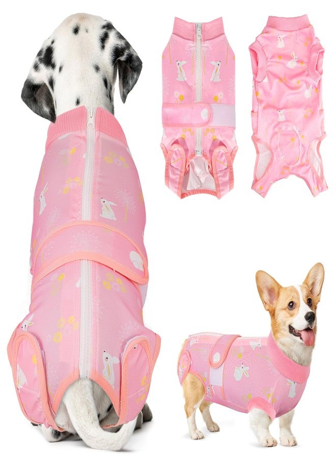 Lukovee Recovery Suit for Dogs, Zipper On Recovery Suit for Female Male Dog, Onesie Abdominal Wounds Cone E-Collar Alternative Prevent Licking Spay Recovery Suit (Large, A-Pink) - Image 1