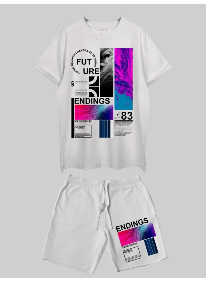 THREADCURRY THREADCURRY Endings Printed Co-ord Set for Men - Half Sleeve Oversized T-Shirt and Shorts  - Image 1