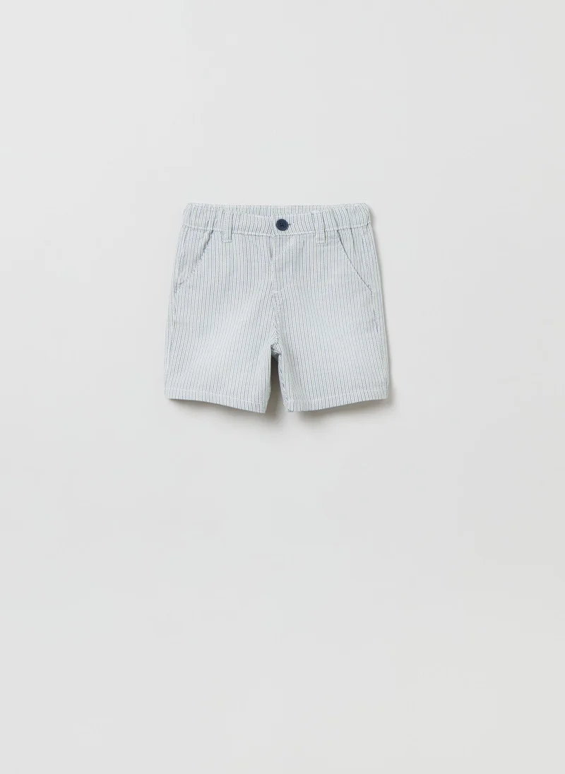 او في اس Yarn-dyed striped cotton Bermuda shorts