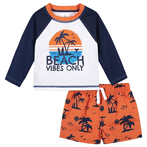 Gerber Baby Boys Baby Toddler Long Sleeved Rashguard Swim Bathing Suit Set Blue Beach 03 Months - Image 1