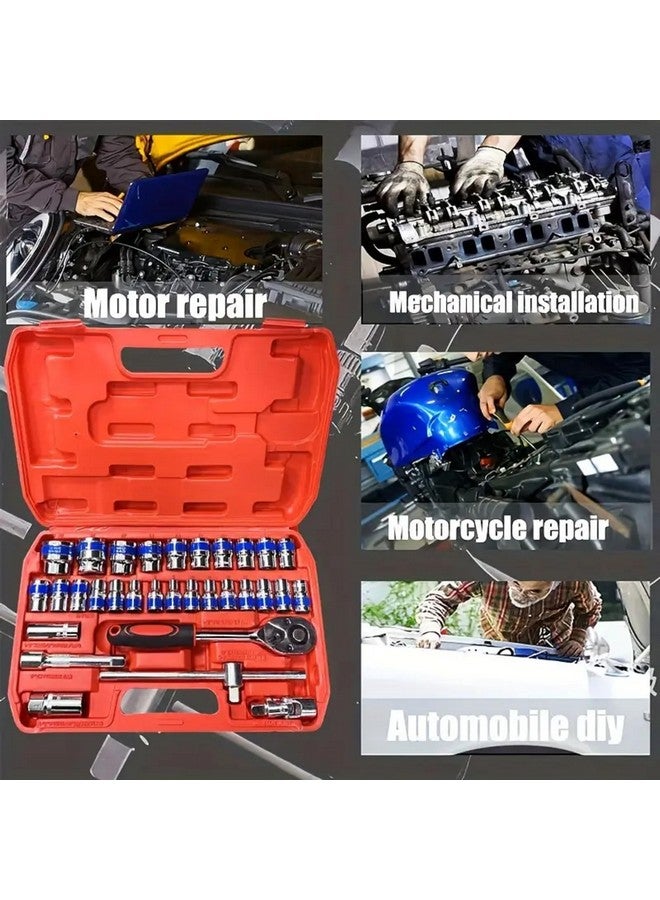 SNE SNE 32 peace Tool kit Set Socket sets Wrenches half inch ratchet spanner Combinational Ratchet Socket Wrench Spannar Tool Goti Set with Carry Box for Automobiles Bike Car Repair Tool Kit Socket Set  - Image 3