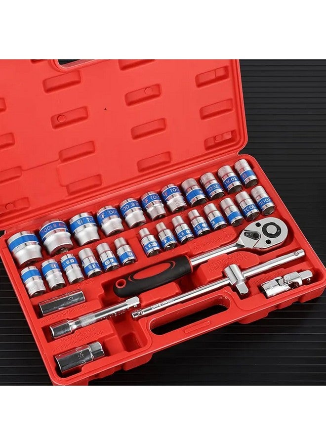SNE SNE 32 peace Tool kit Set Socket sets Wrenches half inch ratchet spanner Combinational Ratchet Socket Wrench Spannar Tool Goti Set with Carry Box for Automobiles Bike Car Repair Tool Kit Socket Set  - Image 5