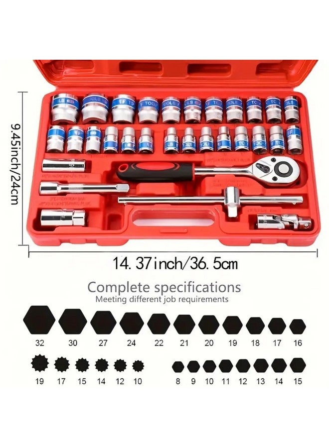 SNE SNE 32 peace Tool kit Set Socket sets Wrenches half inch ratchet spanner Combinational Ratchet Socket Wrench Spannar Tool Goti Set with Carry Box for Automobiles Bike Car Repair Tool Kit Socket Set  - Image 2