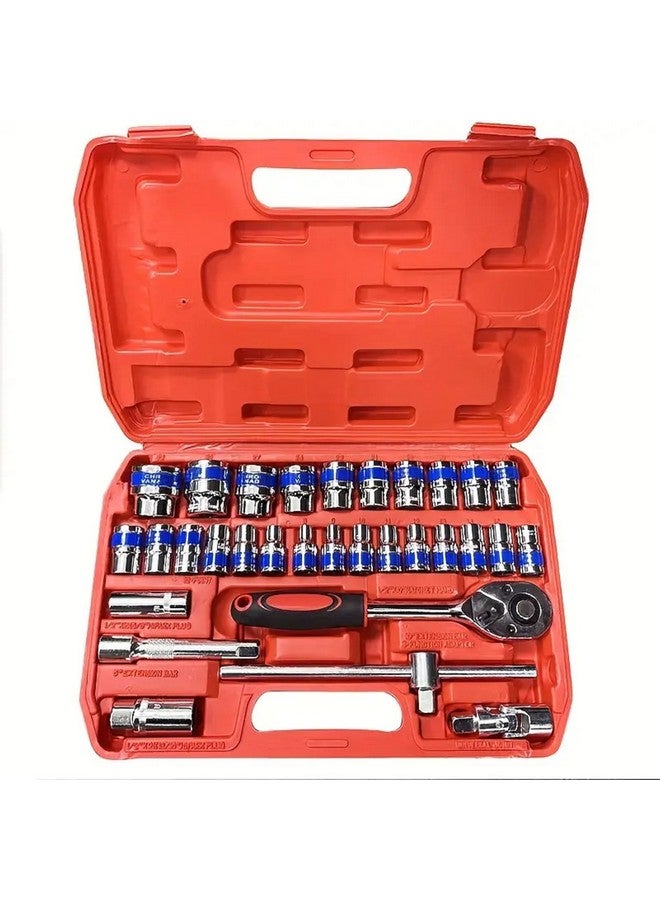 SNE SNE 32 peace Tool kit Set Socket sets Wrenches half inch ratchet spanner Combinational Ratchet Socket Wrench Spannar Tool Goti Set with Carry Box for Automobiles Bike Car Repair Tool Kit Socket Set  - Image 1
