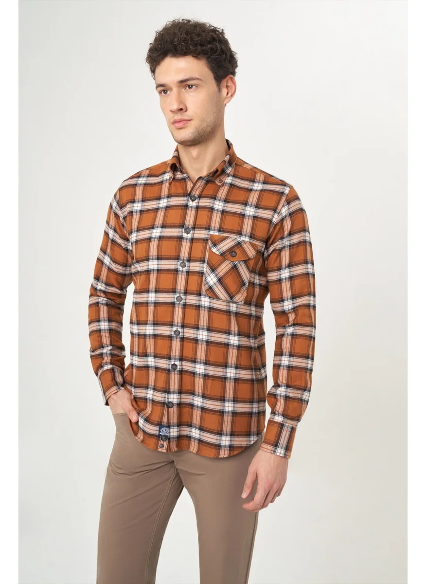 Bisse Men's Regular Fit Long Sleeve Flannel Shirt BROWN GM22K222102_D11