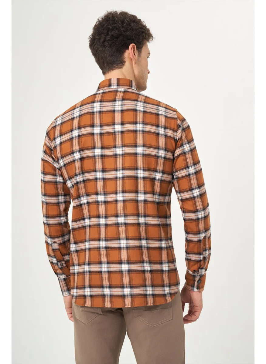 Bisse Men's Regular Fit Long Sleeve Flannel Shirt BROWN GM22K222102_D11