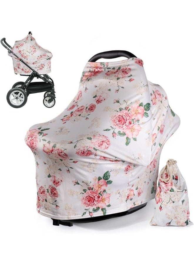 DSYJ Nursing Cover Baby Breastfeeding Scarf with Free Matching Pouch, Car Seat Covers, Boys and Girls Shower Gifts, Multifunctional Cover - Floral - Image 1