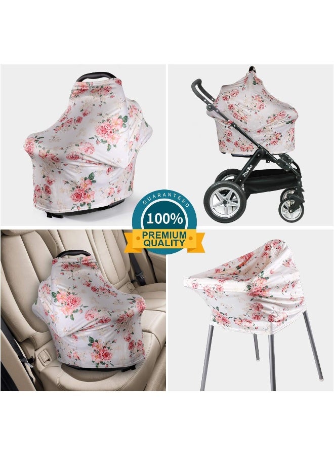 DSYJ Nursing Cover Baby Breastfeeding Scarf with Free Matching Pouch, Car Seat Covers, Boys and Girls Shower Gifts, Multifunctional Cover - Floral - Image 2