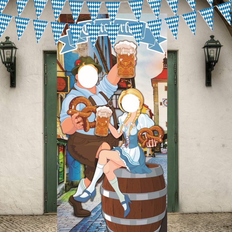 Iceyyyy Oktoberfest Photo Prop Set  6 x 33ft Oktoberfest Photo Door Banner Backdrop Props and 22ft Oktoberfests Bavarian Flag Pennant Banner for German Themed Party Decorations