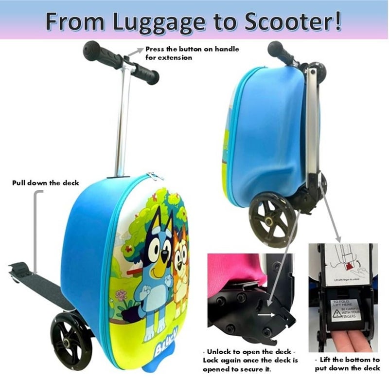 Fast Forward Bluey 18" Ride-On Suitcase Scooter - Bluey Lightweight Carry-On Foldable Scooter Luggage - Image 4