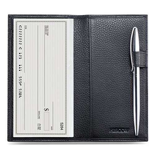 HISCOW Supple Leather Checkbook Cover with Free Divider - Italian Calfskin (Pebbled Black) - Image 1
