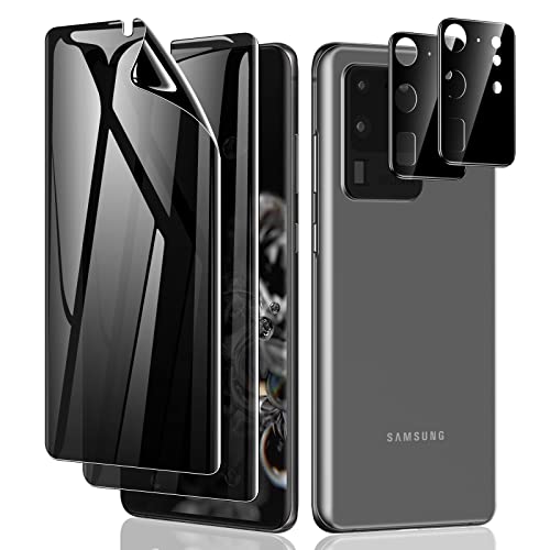 LYWHL 2+2 Pack for Samsung Galaxy S20 Ultra Privacy Screen Protector, Anti-Spy Black Full Adhesive Flexible Film + Camera Lens Glass Protector for Galaxy S20 Ultra - Image 1