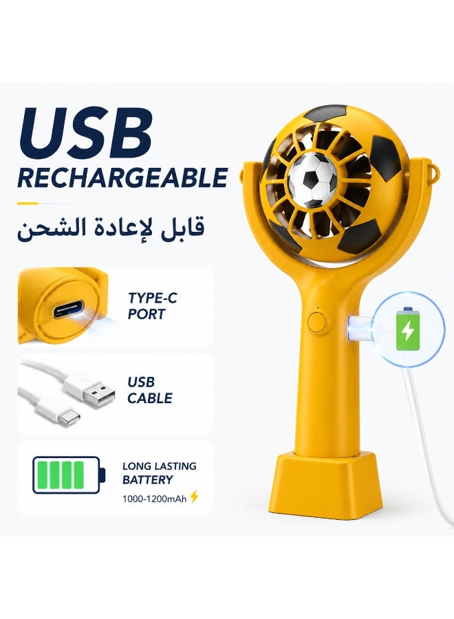 مروحة يدوية محمولة قابلة لإعادة الشحن عبر USB بتصميم مستوحى من كرة القدم – مروحة صغيرة ذات 3 سرعات وتبريد قوي مزودة ببطارية، مع دوران هواء قابل للتعديل بزاوية 360 درجة، أداة تبريد صيفية مثالية للاستخدام في الهواء الطلق والملاعب والسفر - Image 4
