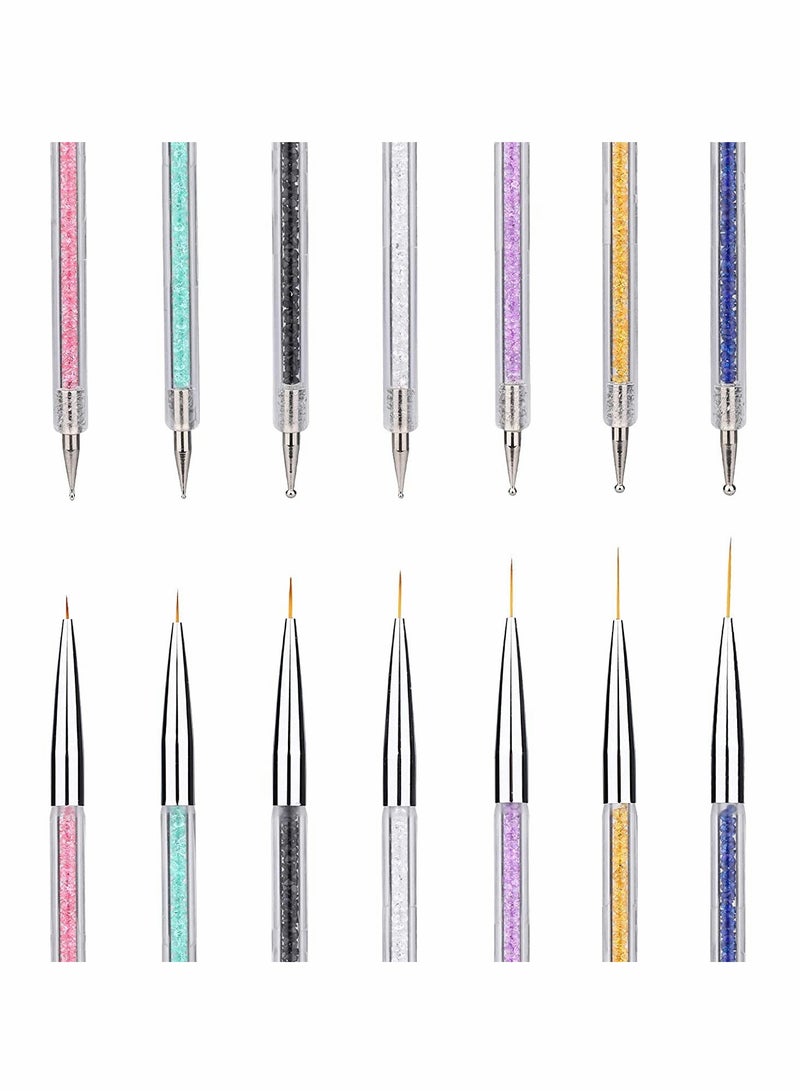 Excefore 7 Pcs Nail Art Liner Brushes,Nail Art Point Drill Drawing Brush Pen Double Ended Dotting Tools Set,Dual-ended Painting Nail Design Brush Pen Include Liner Brushes and Dotting Pen 5/7/9/11/14/16/20 mm - Image 5