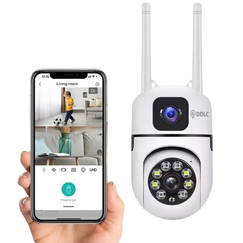 DDLC 4+4MP Dual Lens Mini Wireless PTZ | Live Monitoring | CCTV Camera Color Night Mode | Motion Detection | Two-Way Audio | Indoor/Outdoor Security Camera for Home (Dual Lens MINI Dome) - Image 1
